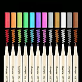 Guangna メタリックマーカーペン 12色アソート ファインチップメタリックマーカーペイントペン スクラップブックDIYフォトアルバム、ロックペインティング、ガラス、カードストック、金属、セラミック用 Guangna Metallic Marker Pens,12 Assorted Colors Fine
