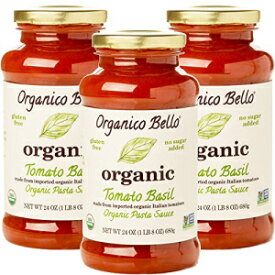 Organico Bello - オーガニックグルメパスタソース - トマトバジル - 24オンス (3個パック) - 非遺伝子組み換え、丸ごと30粒承認、グルテンフリー Organico Bello - Organic Gourmet Pasta Sauce - Tomato Basil - 24oz (Pack of 3) - Non G