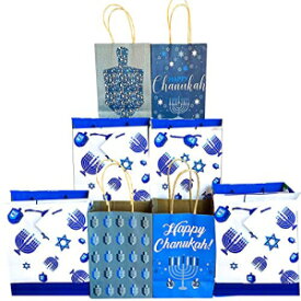 Paper and Presents Hanukkah Gift Bags For Presents Set of 8 Assorted Sizes Paper/Kraft Bags Happy Chanukah/Hanukkah, Dreidel, Jewish Menorah Designs of Giftbags -