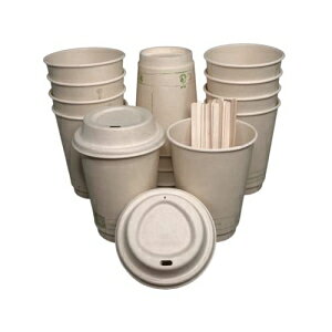 LB LIVING BALANCE Certified Compostable Coffee Cups by Living Balance | 12oz - 75 cups with Bagasse Lids, Stirrers, and Integrated Sleeves