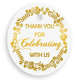 サンキューギフトタグ ゴールドホイル、30個パック、結婚式の記念品タグ、ブライダルシャワーギフトタグ、赤ちゃん、16歳の誕生日、または結婚式の装飾に一緒にお祝いしてくれてありがとう。(ゴールデン1) Thank You Gift Tags Gold Foil, 30-Pack, Wedding Fa