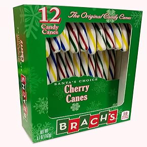 12 Count (Pack of 1), Cherry, Ferrara (1) Box Brach's Cherry Flavored Candy  Canes - 12pc Individually Wrapped Holiday Candy per Box - Net Wt. 5.7 oz | 