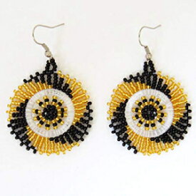 アフリカのズールービーズのイヤリング-スモールディスク-ブラックとゴールド Gone Rural - Safari Curios African Zulu beaded earrings - Small Disc - Black and gold