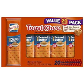Toastchee ピーナッツバター、ランスサンドイッチクラッカー、Toastchee ピーナッツバター、20 枚入りバリューパックボックス (6 個パック) Toastchee Peanut Butter, Lance Sandwich Crackers, Toastchee Peanut Butter, 20 Count Value Pack Boxes