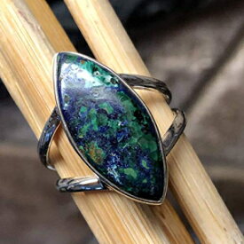 アズライト925ソリッドスターリングシルバーリングサイズ7の天然マラカイト Natural Rocks by Kala Natural Malachite in Azurite 925 Solid Sterling Silver Ring Size 7