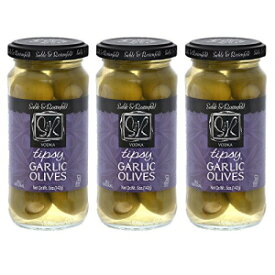 セーブル & ローゼンフェルド カクテルガーニッシュ - アースコーシャ - ウォッカほろ酔いガーリックオリーブ - 3 パック (各 5 オンス) Sable & Rosenfeld Cocktail Garnishes - Earth Kosher - Vodka Tipsy Garlic Olives - 3 Pack (5