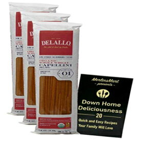 DeLallo オーガニック全粒粉イタリアンパスタ | カペリーニ No. 01 (16 オンス) | 3 Count Plus レシピ小冊子バンドル DeLallo Bundle DeLallo Organic Whole Wheat Italian Pasta | Capellini No. 01 (16 Ounces) | 3 Count Plus Re