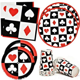 カジノナイトポーカーゲームパーティー用品食器セット249 "ディナープレート247"プレート249オンス。トランプ用のカップ50ランチナプキンハートスペード黒と赤のテーマ使い捨てバースデーペーパーグッズ Gift Boutique Casino Night Poker Game Party Supplies T