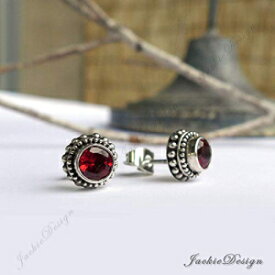 6mmレッドガーネットスタッドポストピアスバリスターリングシルバーJD143 JackieDesign 6mm Red Garnet Stud Post Earrings Bali Sterling Silver JD143