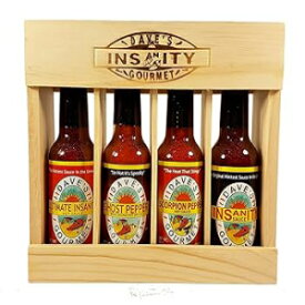 Dave's Gourmet Insanity Super Hot Sauce Wooden Crate Gift set 4 pk/5 oz.