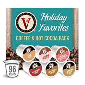 Victor Allen's コーヒーとココア風味のホリデー バラエティ パック (ペパーミントの樹皮、ジンジャーブレッド クッキー、キャンディ ケーン、ホットココア)、キューリグ K カップ ブルワー用シングルサーブ コーヒー ポッド 96 個 Victor Allen's Coff