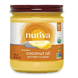 Nutiva オーガニックココナッツオイル、バター風味、非遺伝子組み換え、蒸気精製、持続可能な方法で栽培されたココナッツ由来、14オンス Nutiva Organic Coconut Oil with Butter Flavor from non-GMO, Steam Refined, Sustainably Farmed Coconuts, 14-o