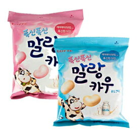 韓国ロッテ ソフト マラン カウ フレッシュグレード ミルク & ストロベリー ミルク チューイー キャンディー (2 個パック) (5.57 オンス) Korean Lotte Soft Malang Cow Fresh Grade Milk & Strawberry Milk Chewy Candy (Pack of 2)