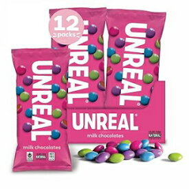 1.5 Ounce (Pack of 12), Milk Chocolate, UNREAL Milk Chocolate Gems | Certified Fair Trade, Non-GMO | Made with Gluten Free Ingredients and Colors from Nature | No Sugar Alcohols or Soy | 12 Snack Packs