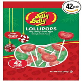 Adams & Brooks Jelly Belly Christmas Lollipops - Very Cherry & Green Apple Christmas Candy Stocking Stuffers, Kosher Candy - 42 pieces per bag - Net Wt. 25 oz