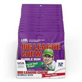 12 Count (Pack of 1), Grape, Big League Chew Ground Ball Grape Bubble Gum - Juicy Grape Flavor Explosion | Ideal for Baseball Games, Teams, Concessions, Parties, and Beyond | Pack of 12 Bags (2.12oz Each)