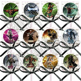 モータルコンバット パーティー記念品 用品 デコレーション ビデオゲーム ロリポップ 吸盤 ブラックリボン弓付き 記念品 - 12個 Mortal Kombat Party Favors Supplies Decorations Video Game Lollipops Suckers with Black Ribbon Bows Favors -1