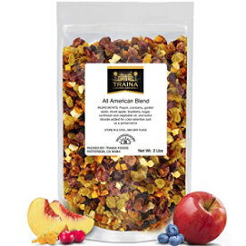 Traina Home Grown All American Sun Dried Fruit Blend - 角切りの桃、クランベリー、ブルーベリー、リンゴ、ゴールデンレーズン、非遺伝子組み換え、グルテンフリー、再密封可能なポーチ入り (2 ポンド) Traina Home Grown All American Sun Dried F