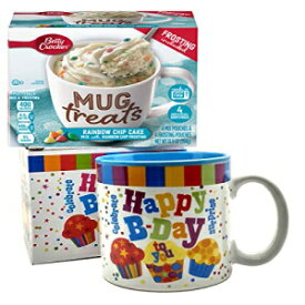 ハッピーバースデーマグ ギフトボックス入り マグケーキミックスポーチ4個付き (紙吹雪) Happy Birthday Mug In Gift Box with 4 Mug Cake Mix Pouches Bundle (Confetti)