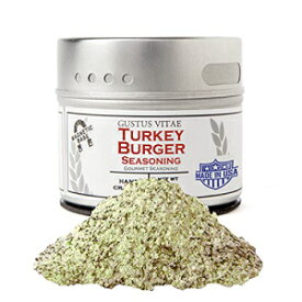 Gustus Vitae - ターキーバーガー調味料 - 非遺伝子組み換え - 磁性缶 - 職人の調味料 - 少量ずつ製造 Gustus Vitae - Turkey Burger Seasoning - Non GMO - Magnetic Tin - Artisanal Seasoning - Crafted in Small Batches