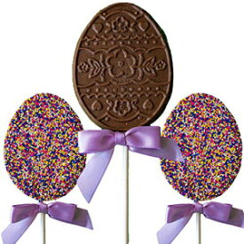チョコレートイースターロリポップ – 完璧なイースターバスケットの詰め物、フィラー – リボンで個別に包装されており、お子様への素晴らしいイースターキャンディギフト、お子様へのイースタートリート – (3個パック) Chocolate Easter Lollipops – Perfec