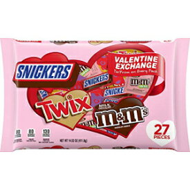 SNICKERS, TWIX、M&M'S ミルク チョコレート バレンタインデー バラエティ チョコレート キャンディ バッグ、14.52 オンス、楽しいサイズ パック 27 個 SNICKERS, TWIX, M&M'S Milk Chocolate Valentine's Day Variety Chocolate Candy Bag,