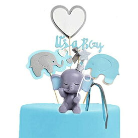 Luckerain 樹脂象ケーキ置物 ベビーシャワー ケーキトッパー 子供用 男の子 誕生日ケーキデコレーション ベビーシャワーパーティーケーキデコレーション Luckerain Resin Elephant Cake Figurine Baby Shower Cake Topper for Kids Boy Birthday Cake