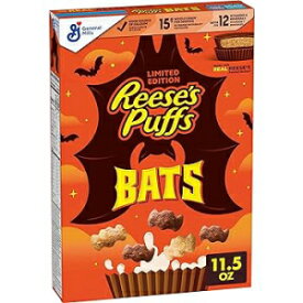 Reese's Puffs Bats, Chocolatey Peanut Butter Cereal, Kids Breakfast Cereal, Halloween Edition, Made with Whole Grain, 11.5 oz