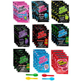 ポップ ロックス 36 バラエティ バルクパック - 9 フレーバー - 各フレーバー 4 パケット - カラフルなテイスタースプーン 4 本 Snackadilly Pop Rocks 36 Variety Bulk Pack - 9 Flavors - 4 Packets of Each Flavor - 4 Colorful Taste