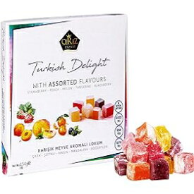 1 Pound (Pack of 1), Cerez Pazari Turkish Delight Candy with Assorted Mix Flavours 16 oz Gourmet Medium Size Snacks Gift Box | No Nuts Sweet Luxury Traditional Confectionery Vegan Lokum Loukoumi Approx.42 Pcs