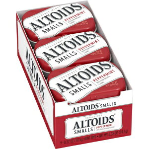 0.37 Ounce (Pack of 9), Peppermint, ALTOIDS Small Peppermint Breath Mints Sugar Free Hard Candy Bulk, 0.37 oz Tin (Pack of 9)