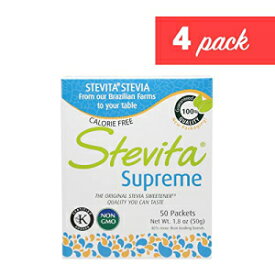 Stevita ステビア スプリーム パウダー (4 パック) - 50 パケット - ステビア & キシリトール すべて天然甘味料、カロリーなし - USDA オーガニック、非遺伝子組み換え、ビーガン、コーシャー、パレオ、グルテンフリー - 200 食分 Stevita Stevia S