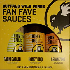 Buffalo Wild Wings Fan Fave Sauces - Parmesan Garlic, Honey BBQ, Asian Zing (3-16 oz Bottles Total)