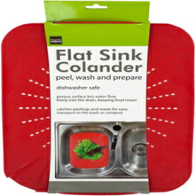 bulk buys Kitchen Essentials Flat Sink Colander, 13.25" x 1.25" x 10.5", White/Red