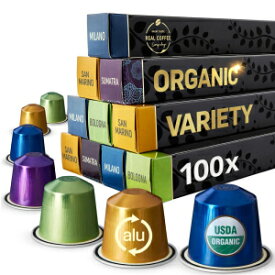 100 Count (Pack of 1), Organic Variety Pack, Organic Espresso Variety Pack for Nespresso | 100 USDA Organic Aluminum Capsules | 3 Strong Italian Espressos + 1 Smooth Lungo | 100% Nespresso Compatible Pods | Fa