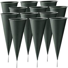 Large, 12, Royal Imports Grave Cones F Holder Decorations for Cemetery, Outdoor Memorial Markers, Floral Vase Plastic Pot with Metal Ground Spikes/Stakes, Large, Set of 12