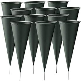 Large, 12, Royal Imports Grave Cones Flowers Holder Decorations for Cemetery, Outdoor Memorial Markers, Floral Vase Plastic Pot with Metal Ground Spikes/Stakes, Large, Set of 12