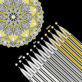 White, Gold, Silver, 18 Pieces Gel Ink Pens Highlight Drawing Art Design Supplies 0.5 mm Pens for Black Paper Drawing Sketching Illustration Journaling Wedding Invitations and Adult Coloring Book (White, Gold, Silver