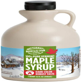 バターナットマウンテンファーム ピュアバーモントメープルシロップ、グレードA、濃い色、しっかりした味、オールナチュラル、注ぎやすい、32液量オンス、1クォート（旧グレードB） Butternut Mountain Farm Pure Vermont Maple Syrup, Grade A, Dark Color,