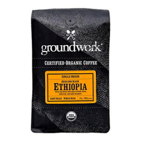 Groundwork オーガニック シングルオリジン 全粒豆ミディアム ロースト コーヒー、エチオピア、12 オンス Groundwork Organic Single Origin Whole Bean Medium Roast Coffee, Ethiopia, 12 oz