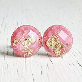 ピンク ゴールドフレーク イヤリング - 低刺激性 - チタン Pink with Gold-Flakes Earrings - Hypoallergenic - Titanium