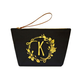 ELEGANTPARK Personalized Makeup Bag Letter K Birthday Gifts for Women Friend Mom Teacher Appreciation Gifts Pouch Monogrammed Gifts for Bridesmaid Bride Wedding Initial Cosmetic Bag Black Canvas