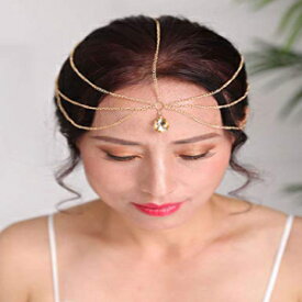 Denifery Bridal Boho Gold Rhinestone Head Chain Bridal Headpiece Bohemian Wedding Hair Accessories