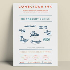 Conscious Ink, Temporary Tattoos, Inspirational, Mindfulness Tools, Long Lasting, Non-Toxic, Waterproof, Cruelty Free, Made in USA, 1 Be Present Variety Pack Of 8 Manifestation Tattoos