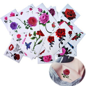 Glaryyears Flower Realistic Temporary Tattoos, Small Tiny Fake Rose Tattoo Stickers, 25 Pack for Women Girls Adults Makeup on Body Face Hand Finger Arm Neck Wrist, Sexy Party Supplies Favors