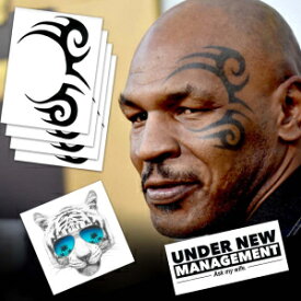 FashionTats Mike Tyson Tribal Design Temporary Tattoos (4-Pack) | Plus BONUS Tiger & Bachelor Tattoos | Skin Safe | MADE IN THE USA | Removable