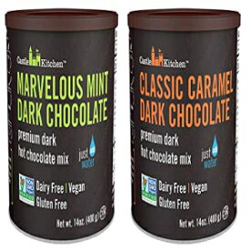 Castle Kitchen Natural Hot Chocolate Mix Variety Pack - Dairy-Free, Vegan Complete Mixes - Just Add Water - Pack of 2 (Classic Caramel Dark Chocolate & Marvelous Mint Dark Chocolate) 14 oz Each
