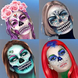 Day of the Death Face Jewels Crystals Face Gems Stick on Halloween Prank Makeup Costume,4-Pack