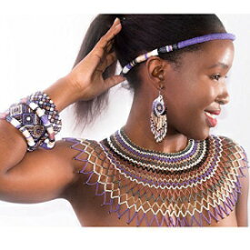 伝統的なアフリカのズールー族のウェディングよだれかけネックレス、ビーズ、特大ネックレス、ステートメントピース - パープル/ホワイト/ガンメタル Traditional African Zulu wedding bib necklace beaded, oversized necklace, statement piece - Purple