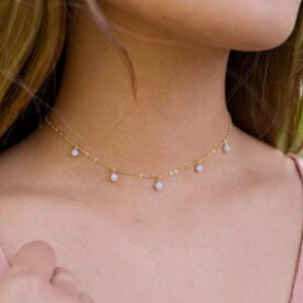 ボヘミアンブルーレース瑪瑙ビーズドロップチョーカーネックレス、14Kゴールドフィルド - 12インチ、2インチの調節可能なエクステンダー付き Boho blue lace agate bead drop choker necklace in 14k gold fill - 12" with 2" adjustable extender
